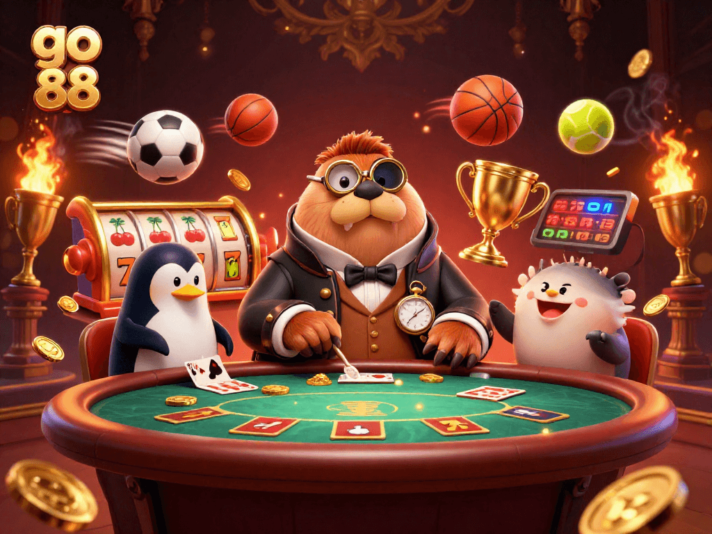 Experience the thrill of go 88 as a walrus, penguin dealer, and pufferfish play poker underwater.