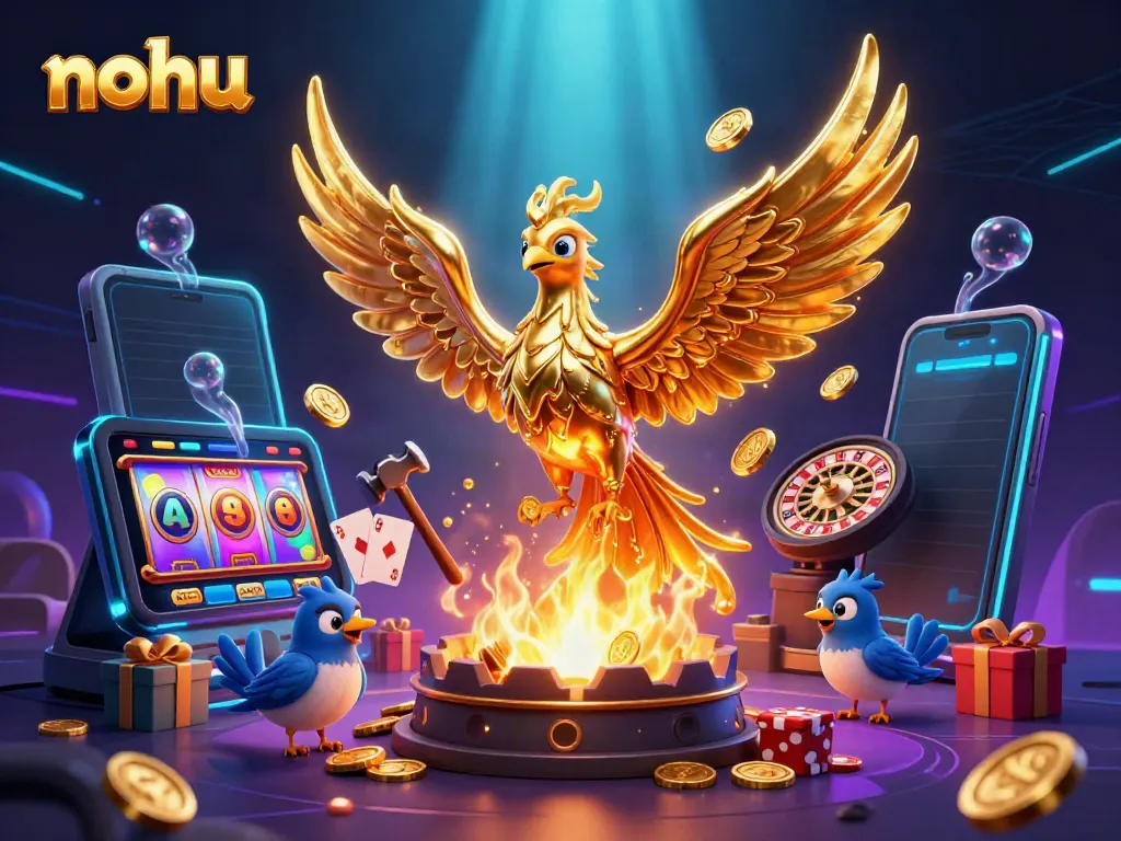 Engage with nohu's gaming world featuring a golden phoenix and exciting casino elements.