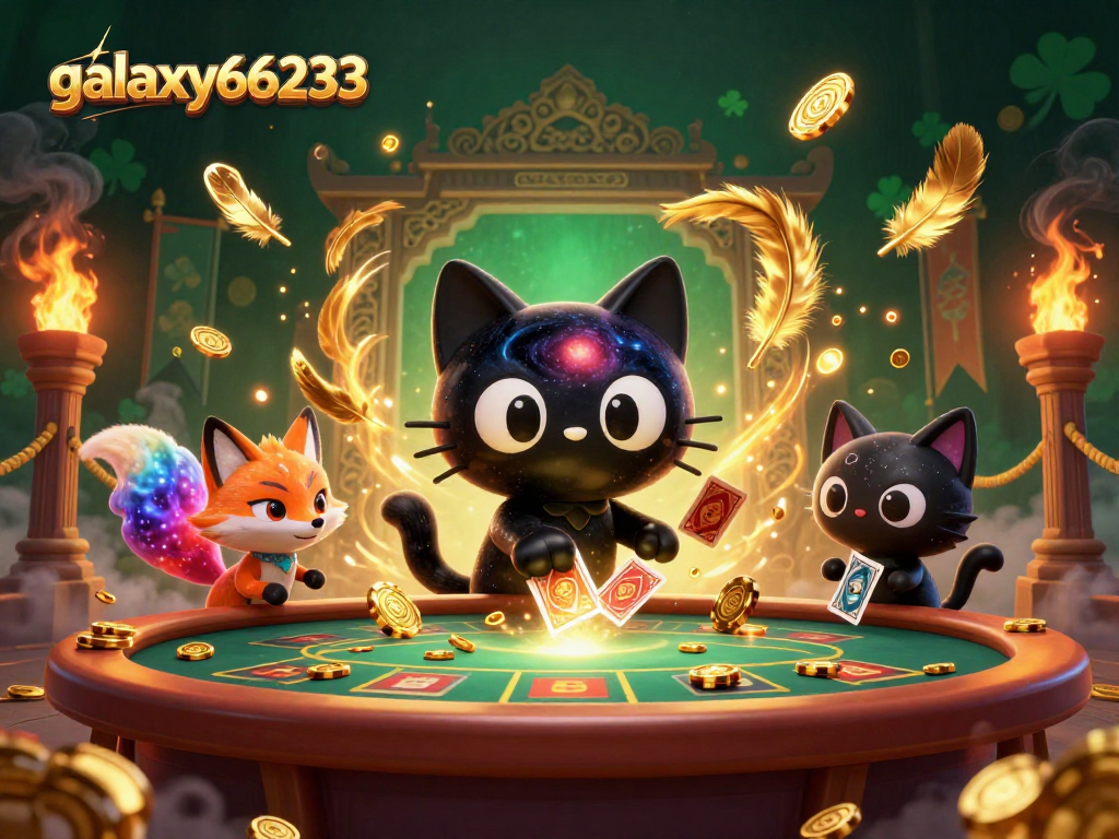 Experience galaxy66233's exciting gaming scene with a cat and fox in a vivid casino setting.
