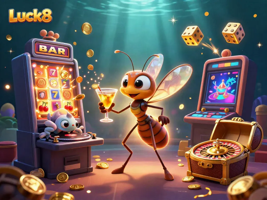 Experience an exhilarating gambling adventure with Luck8's dynamic casino scene of captivating characters.