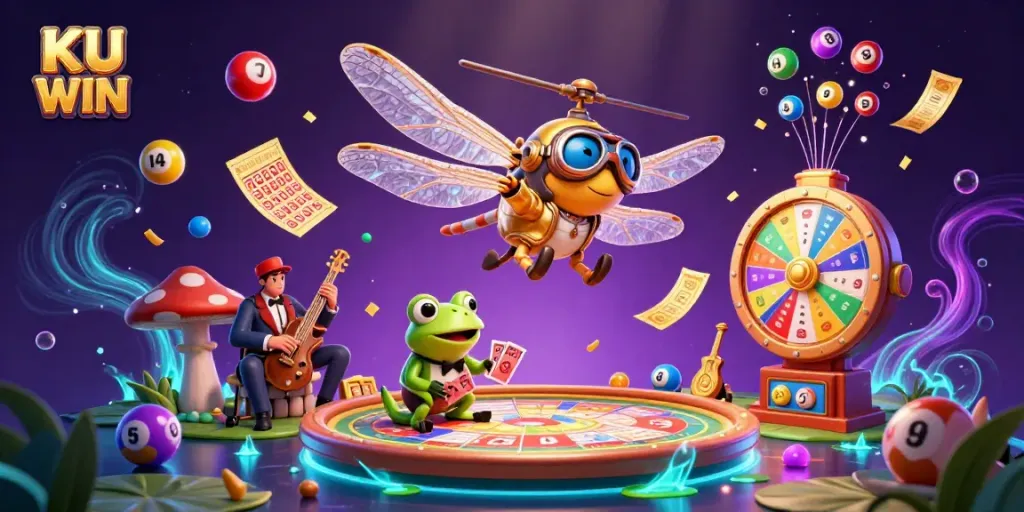Experience excitement at KU WIN with a vibrant underwater casino scene featuring dynamic games and lively characters.