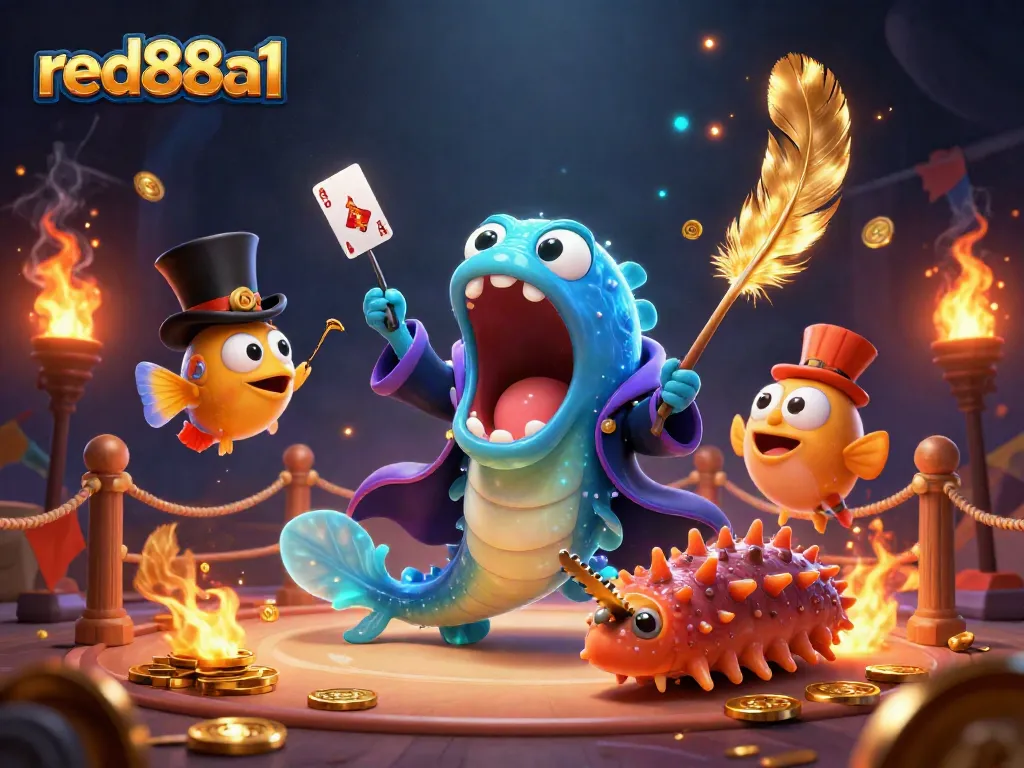 Experience the thrill of red88a1 with a magical underwater gambling scene showcasing fantasy characters and casino elements.