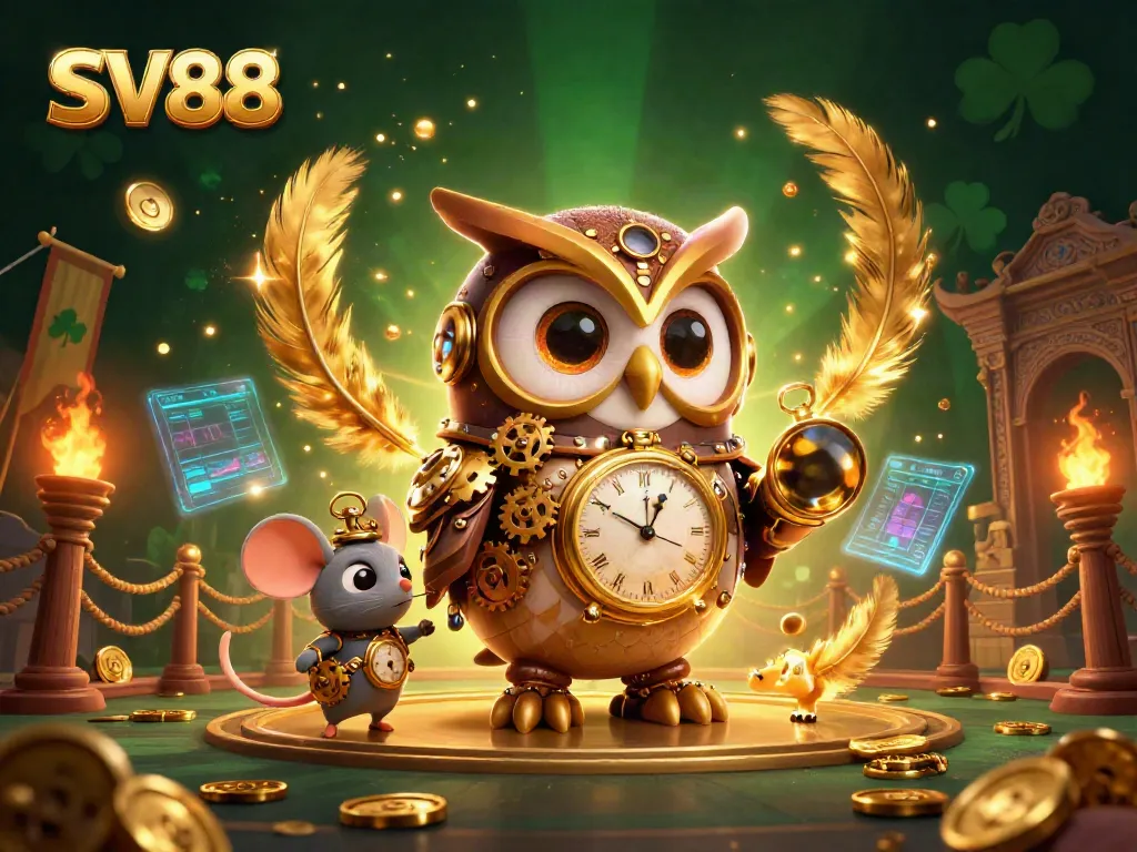 Join the excitement at SV88 with an owl and mouse exploring a vibrant casino scene.