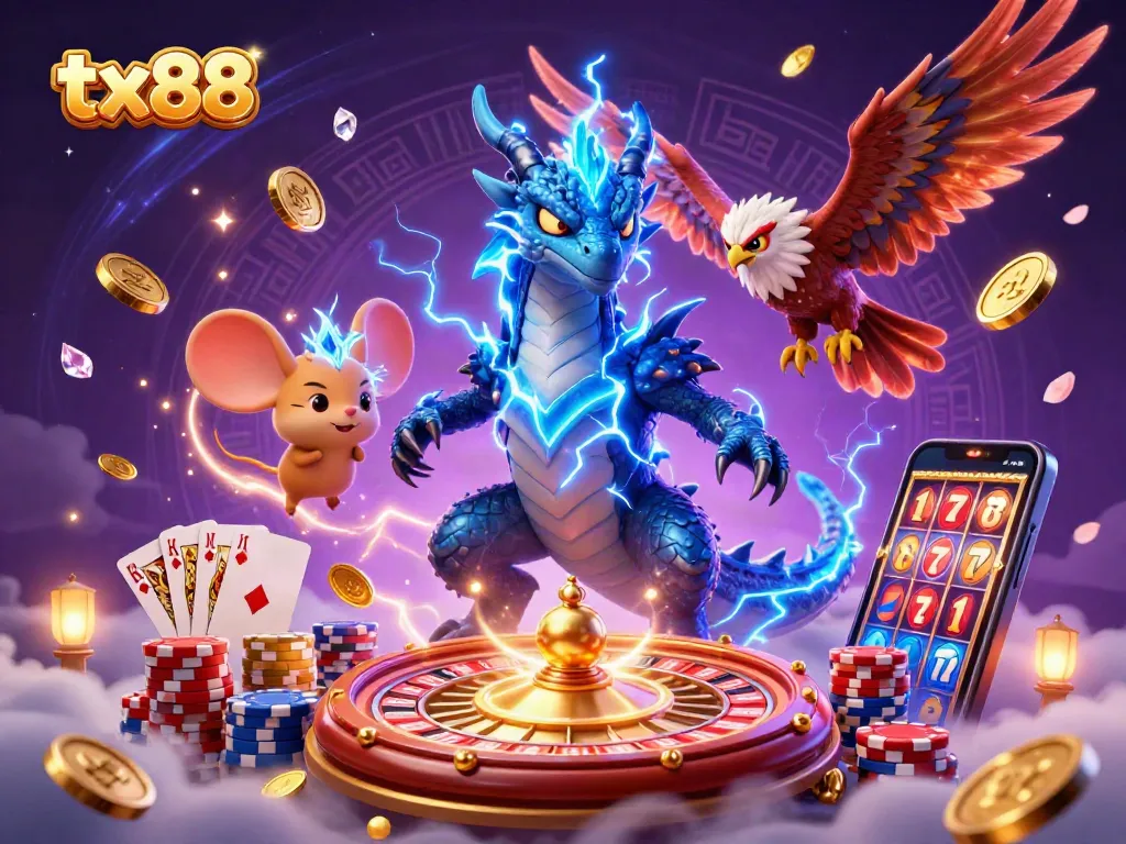 Engage with tx88's thrilling gaming action featuring vibrant characters and dynamic casino elements.