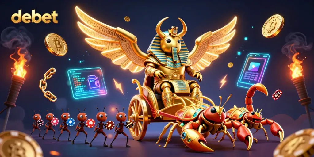Engage in thrilling bets on debet with dynamic 3D casino elements and golden characters.
