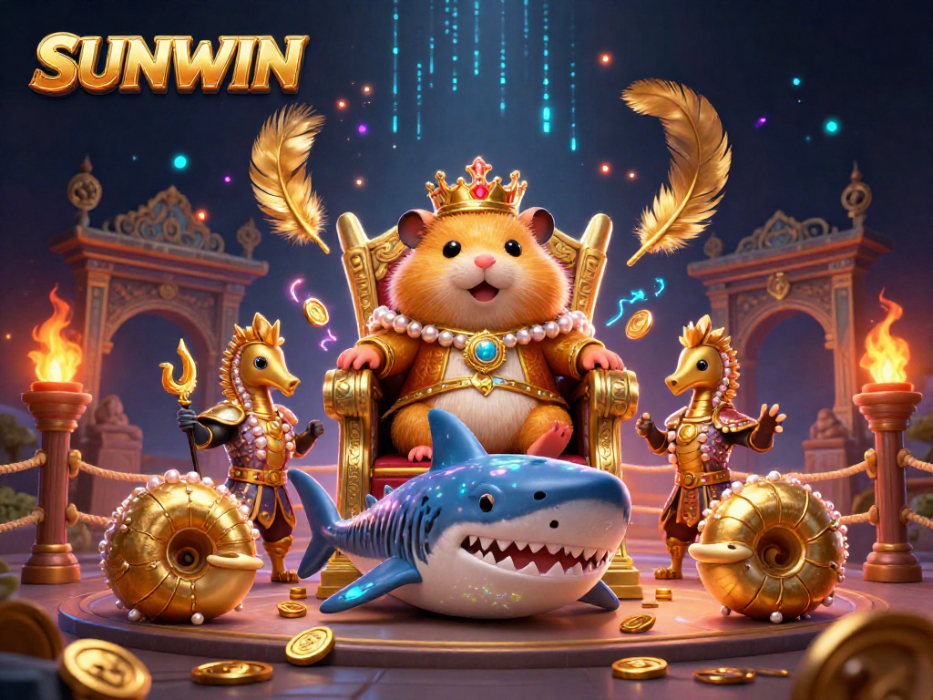 SUNWIN's dynamic 3D scene featuring a hamster king among a regal setting, showcasing exciting betting elements and vibrant colors.