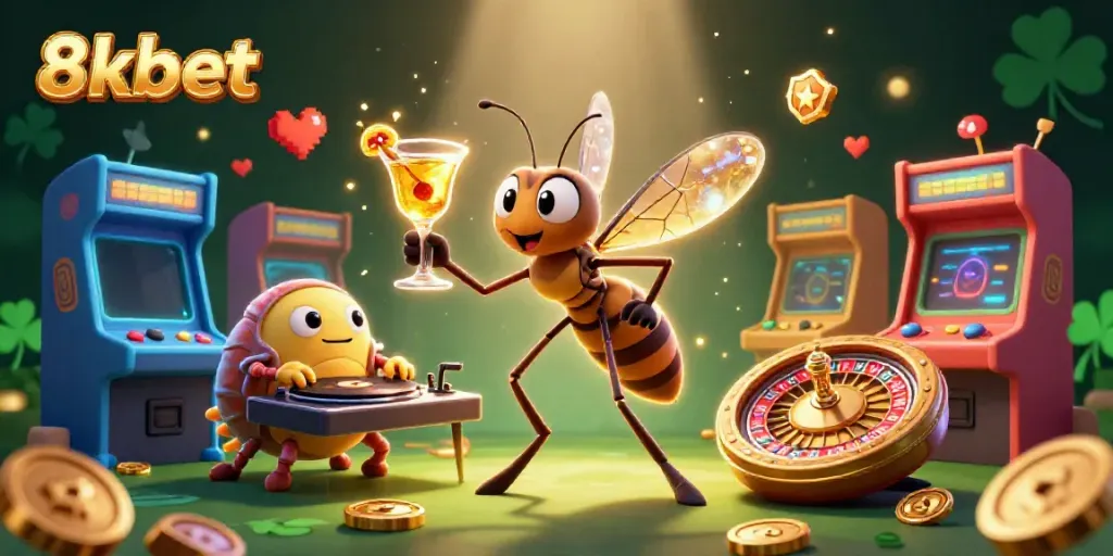 Experience vibrant gaming with 8xbet’s unique casino mascot and colorful elements.