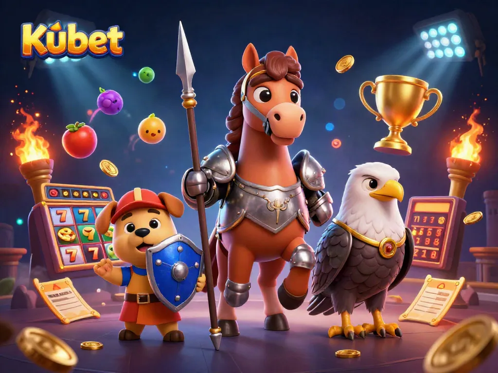 Kubet offers thrilling gambling excitement with animated slot reels, knights, and dynamic sports elements.