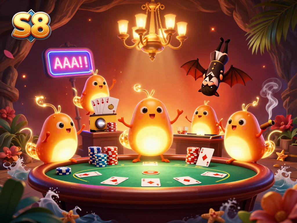 Experience thrilling gaming at S8's vibrant cave casino with dynamic glowworms lighting the action.