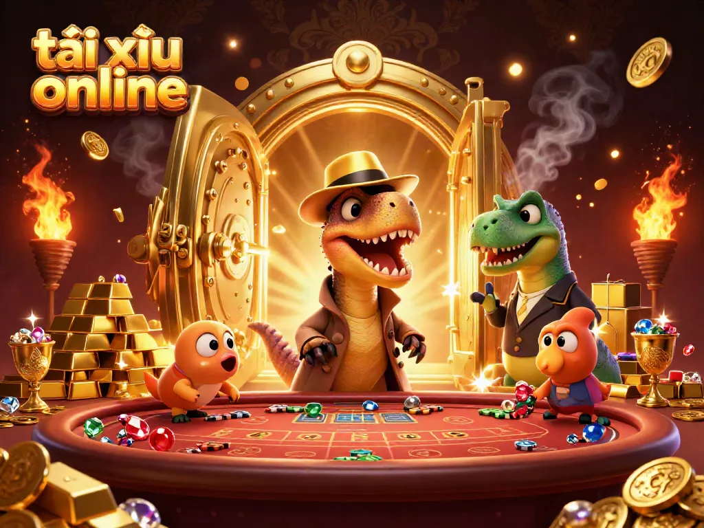 Experience thrilling tài xỉu online action in a vibrant 3D illustration with unique characters.