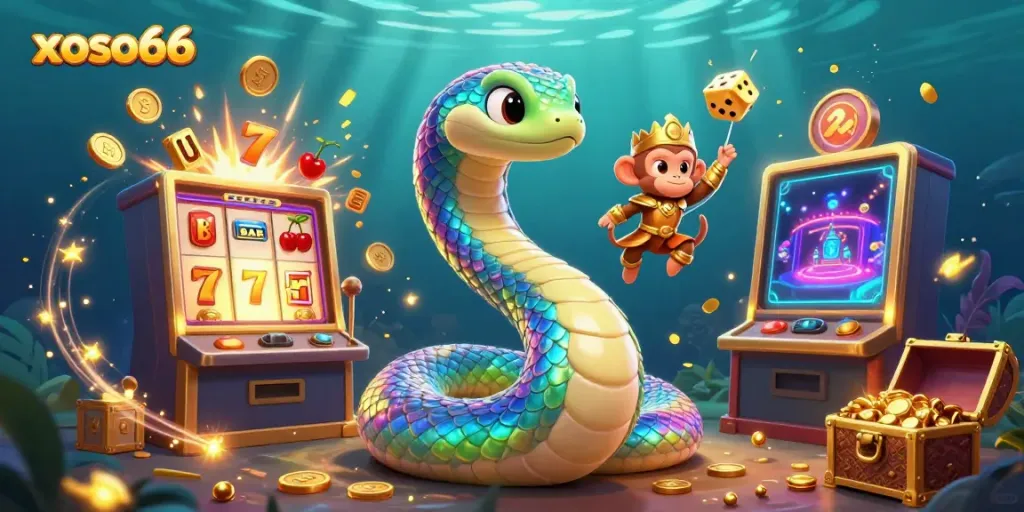 Experience thrilling moments with xoso66's magical jackpot scene featuring vibrant game symbols and characters.