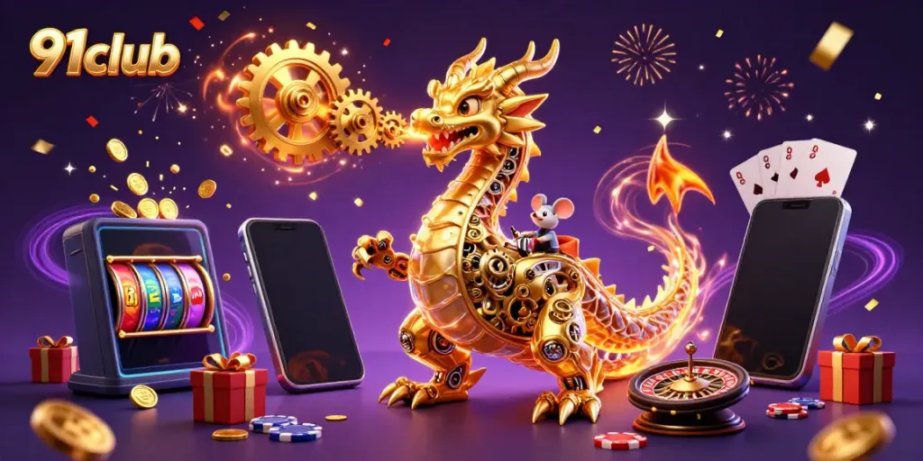 Engage with thrilling 91club games featuring a golden dragon and colorful slot action.
