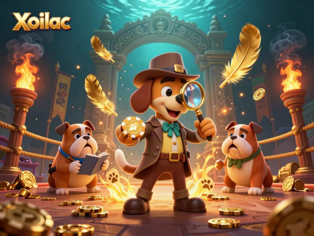 Xoilac enhances the betting experience with a dynamic detective scene highlighting poker chips and treasure.