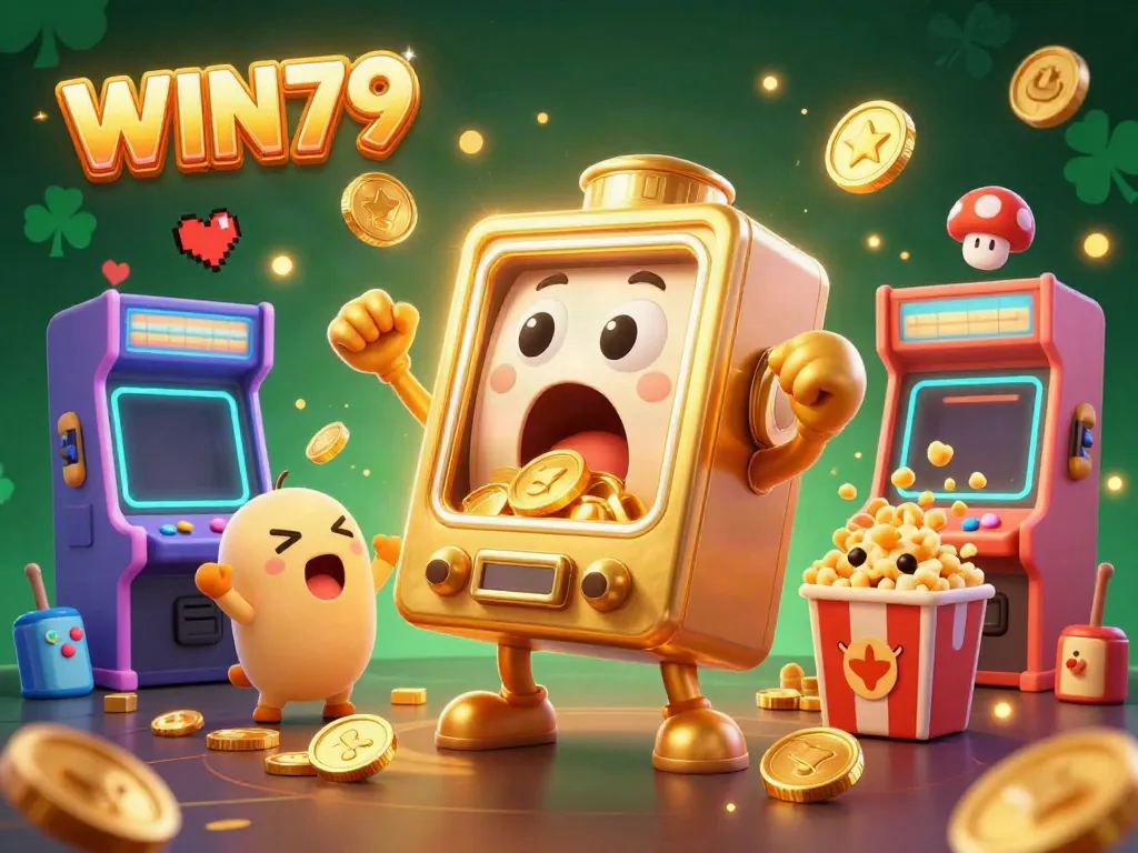 Experience the excitement of WIN79 with a playful golden slot machine and cheering baby machines.