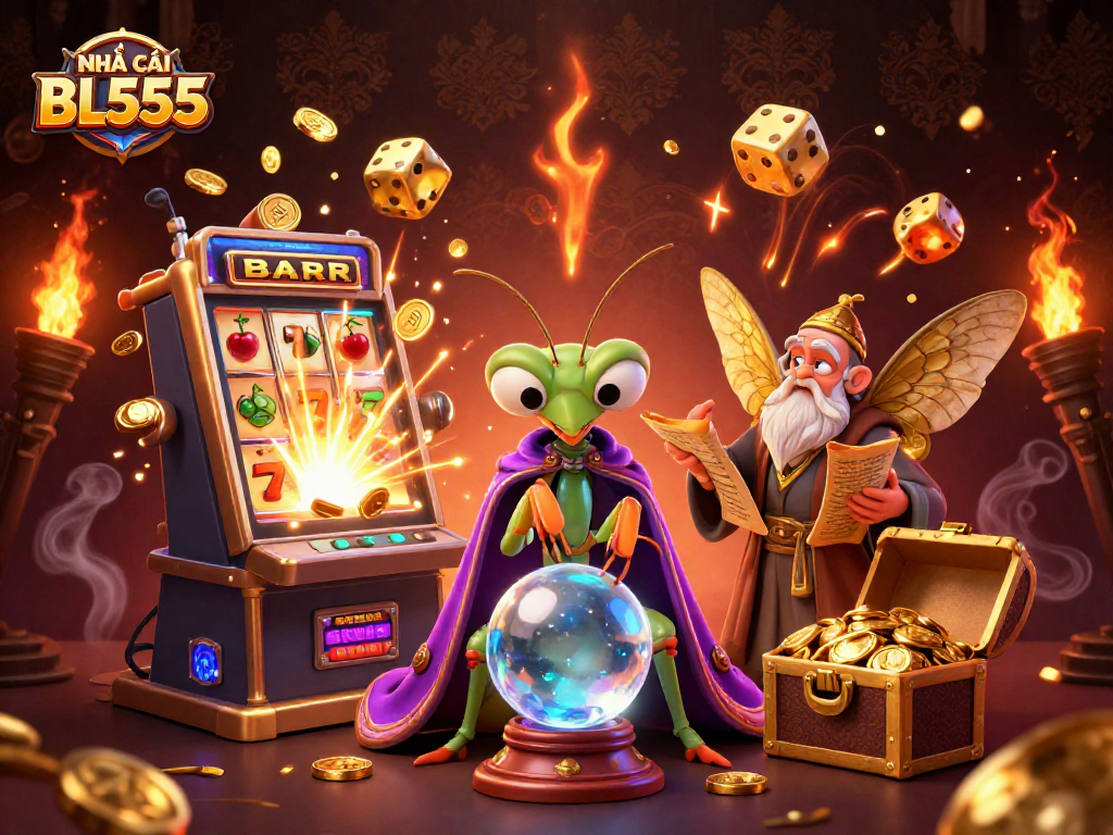 Experience the thrill of gaming with NHÀ CÁI BL555 through a vibrant, dynamic 3D casino scene.