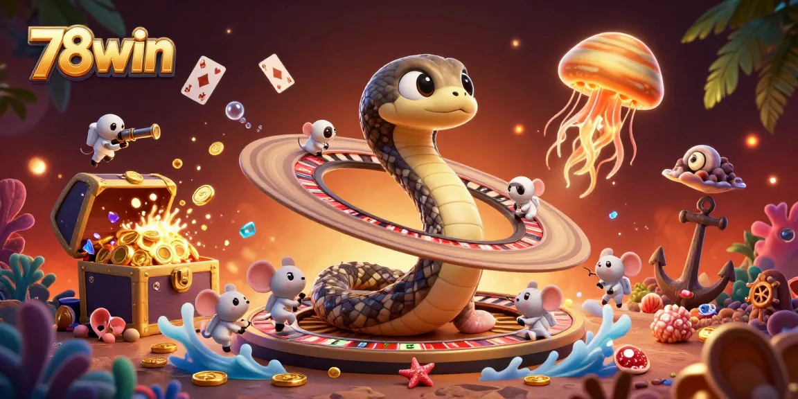 Place bets with 78win characters in a vibrant 3D casino-themed underwater scene.