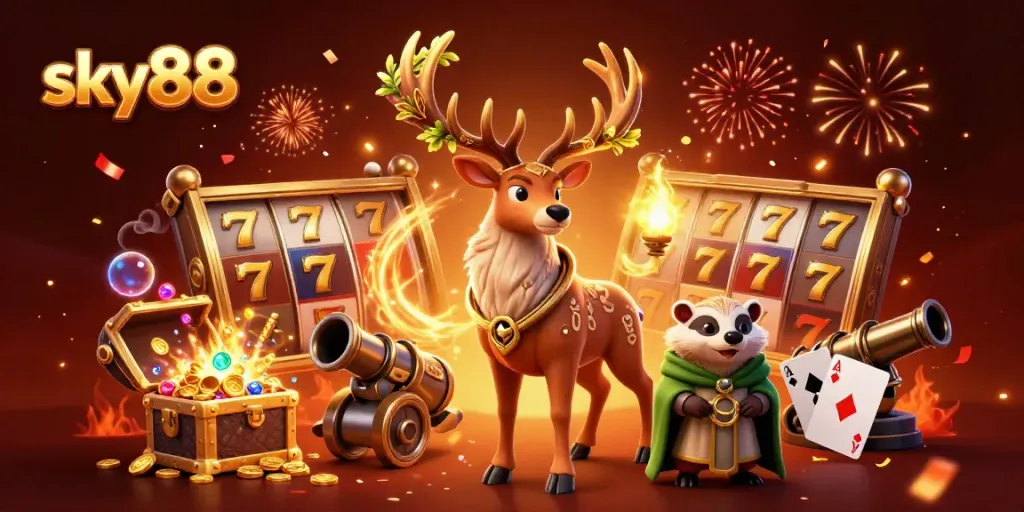 Experience thrilling gameplay at sky88 with an immersive 3D illustration of casino fun!