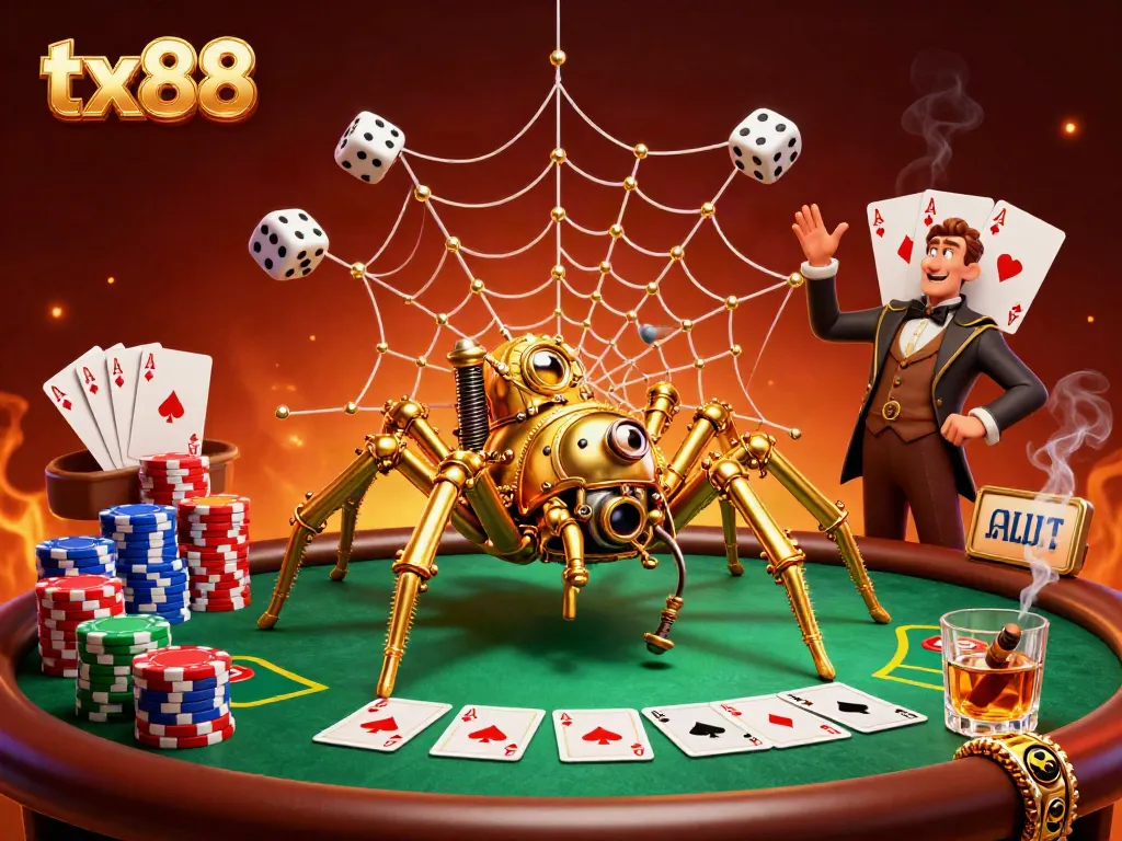 Experience the thrill of tx88 with this dynamic 3D illustration of steampunk casino elements.