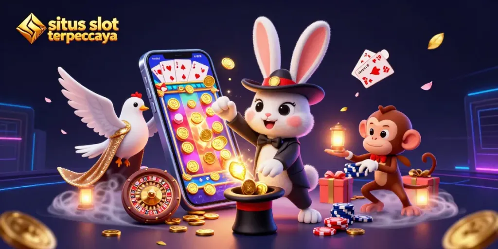 Experience thrilling wins at situs slot terpercaya with enchanted characters and vibrant casino elements.