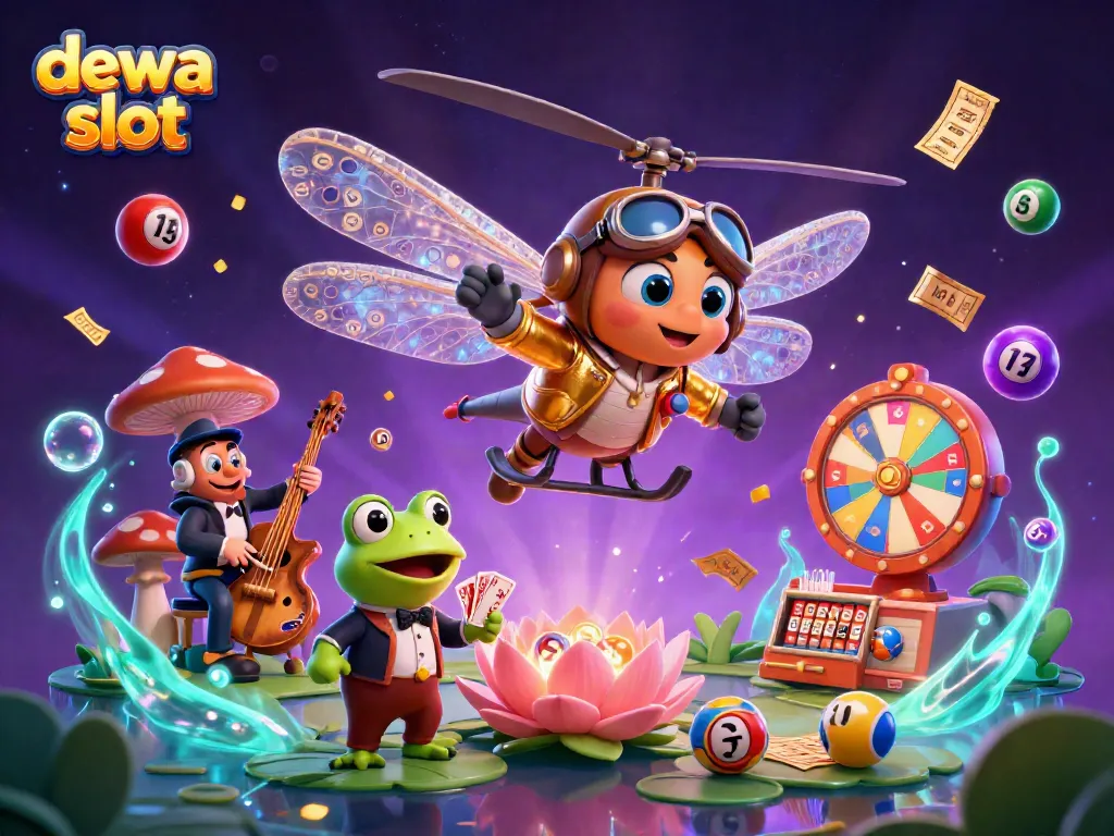 Experience the thrill of dewa slot in this vibrant 3D casino scene featuring dynamic characters and gambling elements.