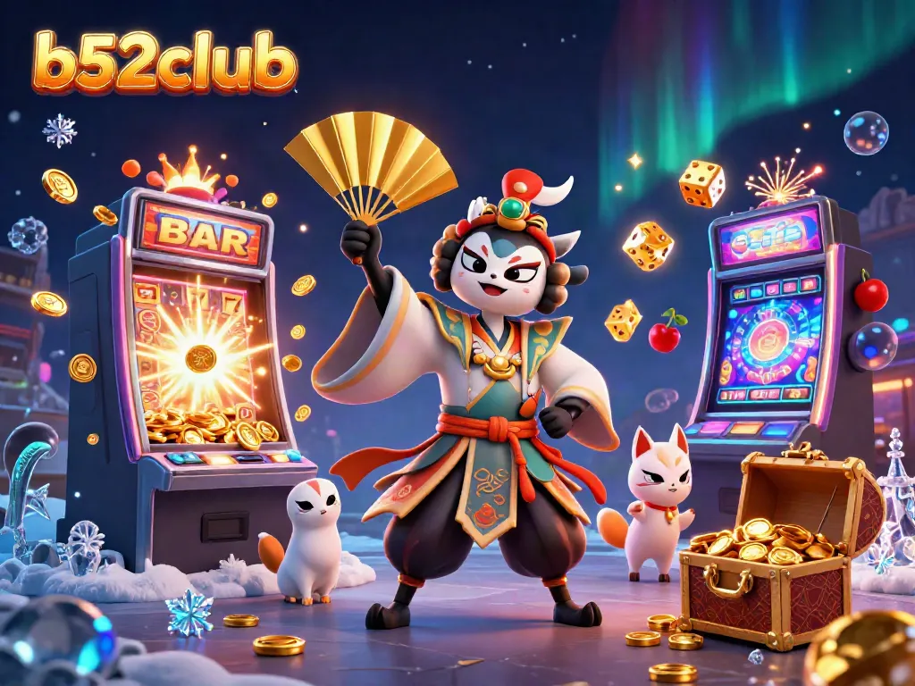 Engage in thrilling gameplay at b52club with a vibrant scene showcasing dynamic casino elements and characters.
