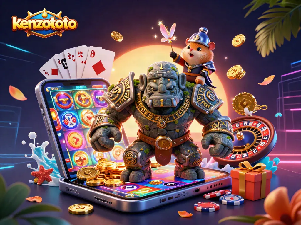 Win big with kenzototo as a magical golem guardian, fairy, and hamster knight share a vibrant gaming adventure.