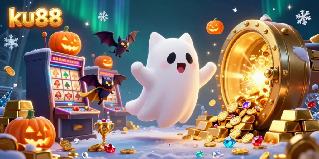 Experience thrills with ku88 as the ghost cat and vampire bat navigate a spectacular casino filled with treasures.