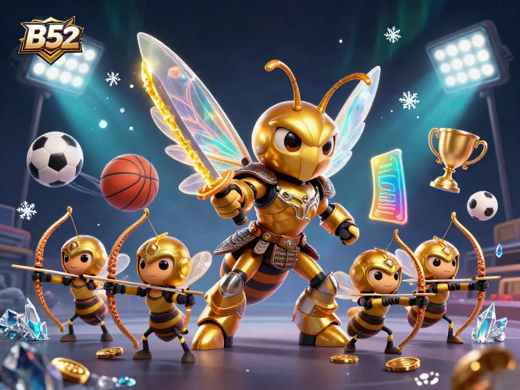 B52 promotional illustration highlighting an animated scene with samurai hornet and sports elements.