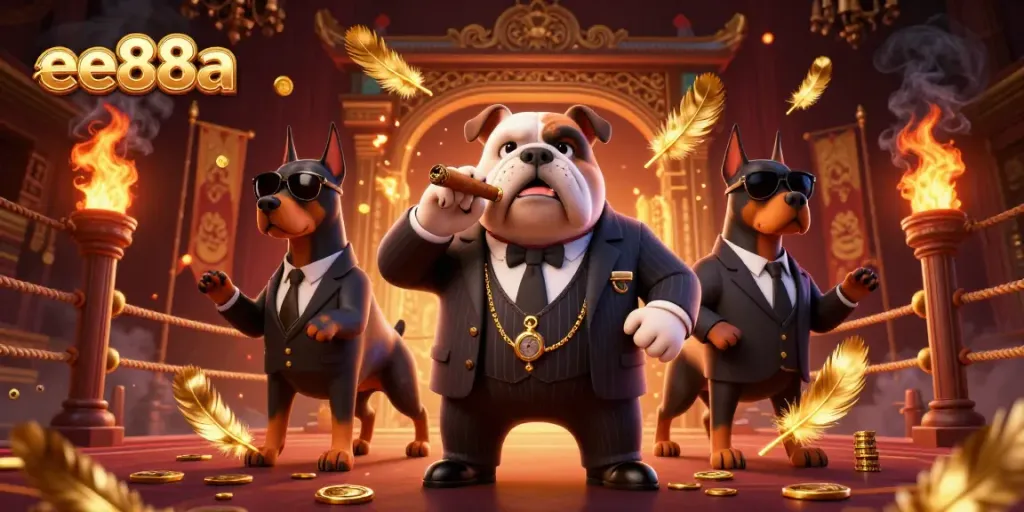 Experience thrilling moments at ee88a with a cinematic mafia-style casino scene filled with exciting elements.