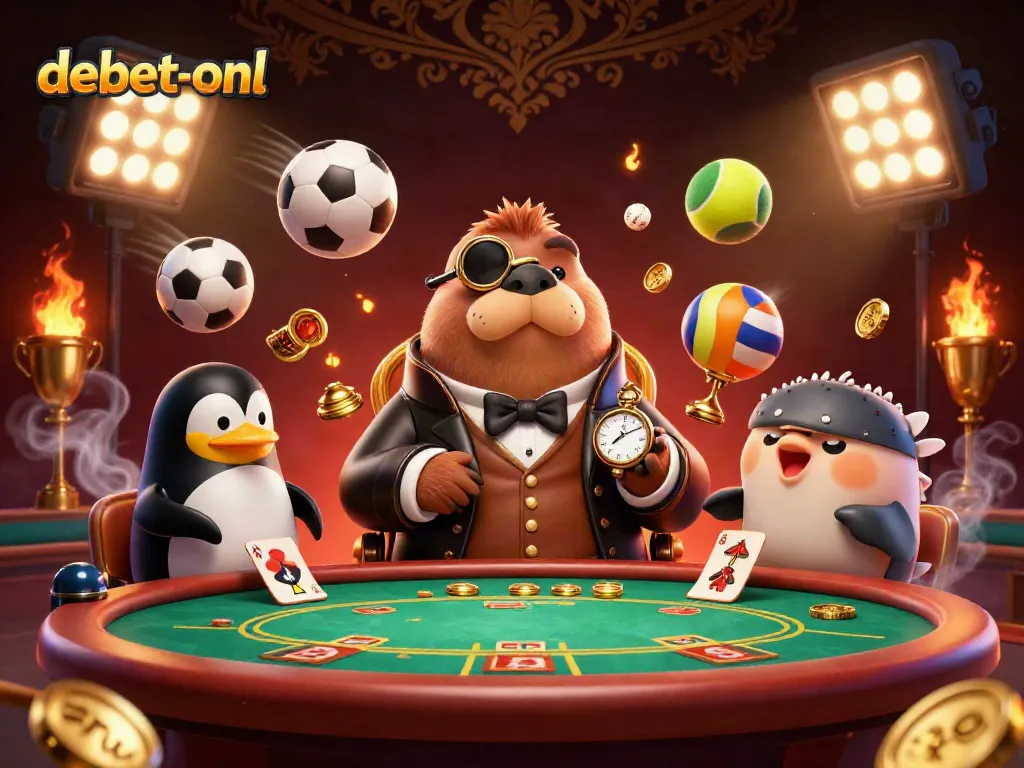 Engage with debet-onl’s exciting poker action featuring a bluffing pufferfish and a refined walrus.