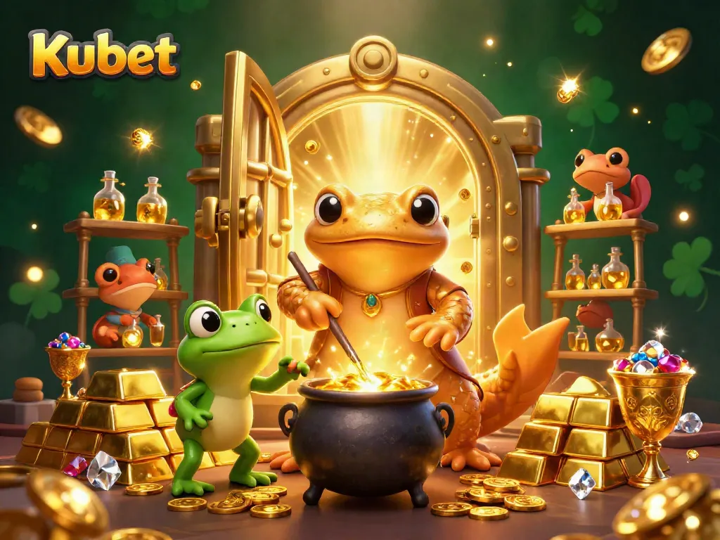 Kubet ambiance created with gold coins and rich casino elements in an enchanting medieval scene.