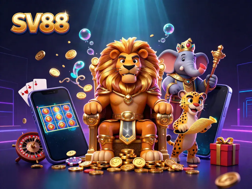 Experience the thrill of SV88 with majestic characters in an enchanting casino scene.
