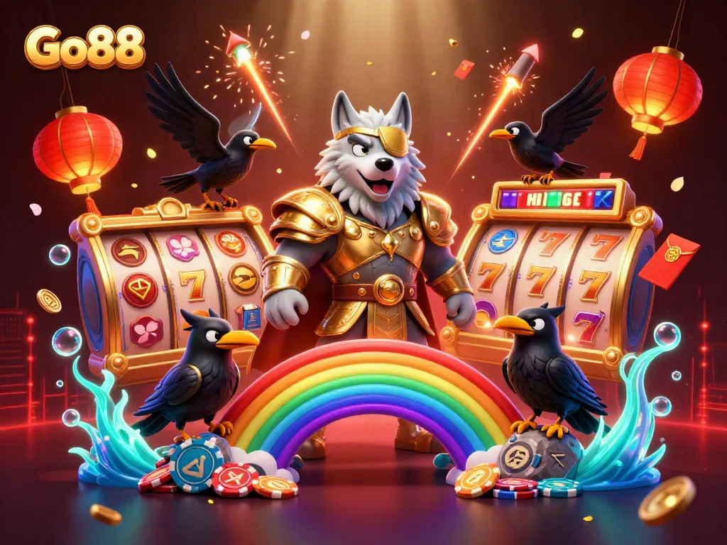 Engage in thrilling gameplay with Go88 as Odins wolf and ravens celebrate casino victories.