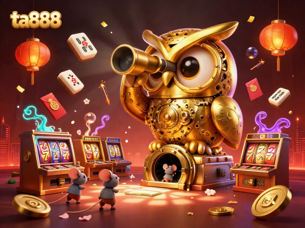 Experience vibrant gameplay with ta888 featuring a clockwork owl and dynamic casino scenes.