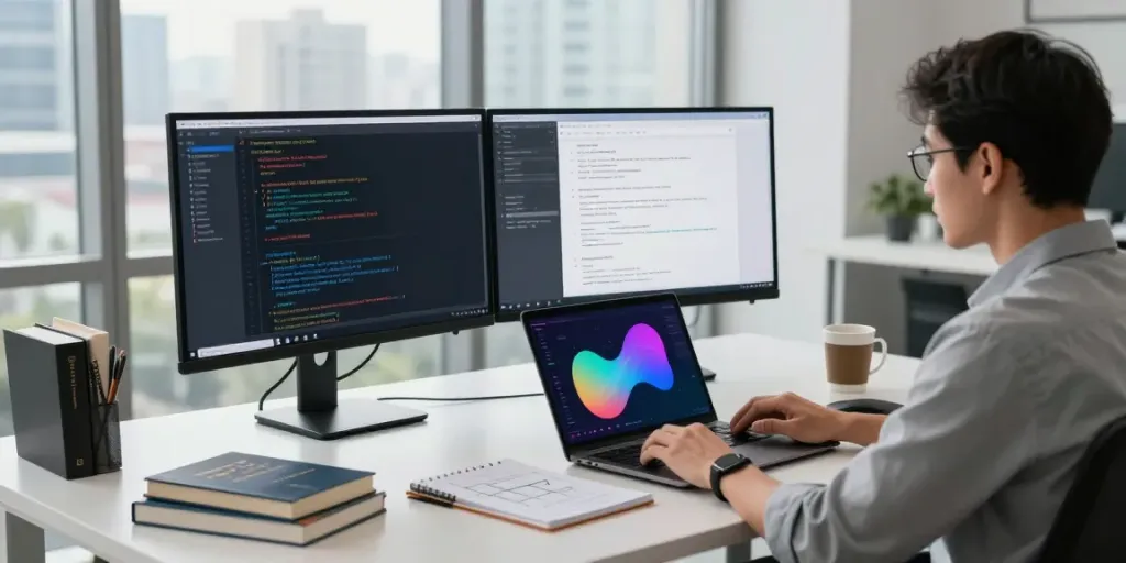 Software engineer working in a modern office, showcasing the LLM API provider integration process.