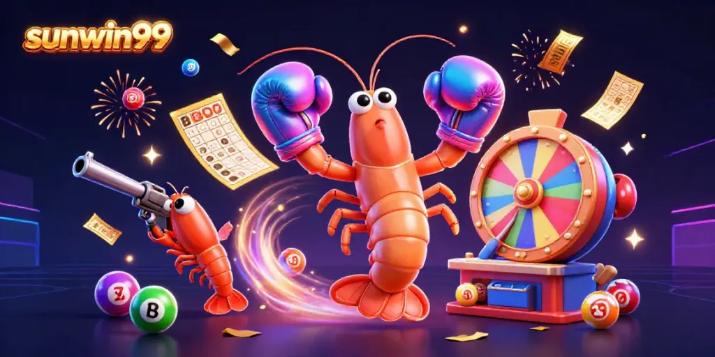Engage with exciting sunwin99 lottery fun featuring vibrant shrimp characters and dynamic game elements.