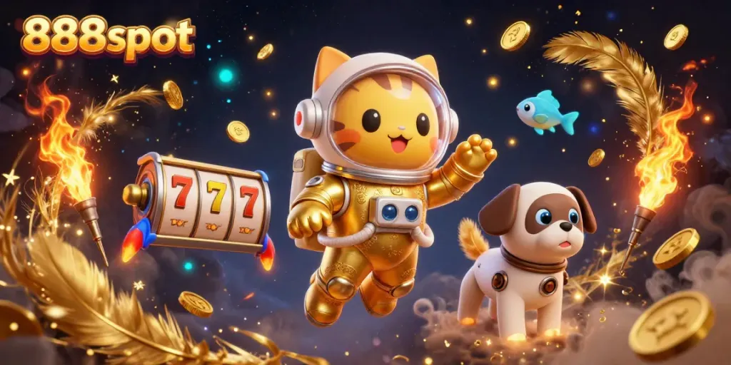 Engage in exciting wins at 888slot with dynamic games in a vibrant casino-themed illustration.